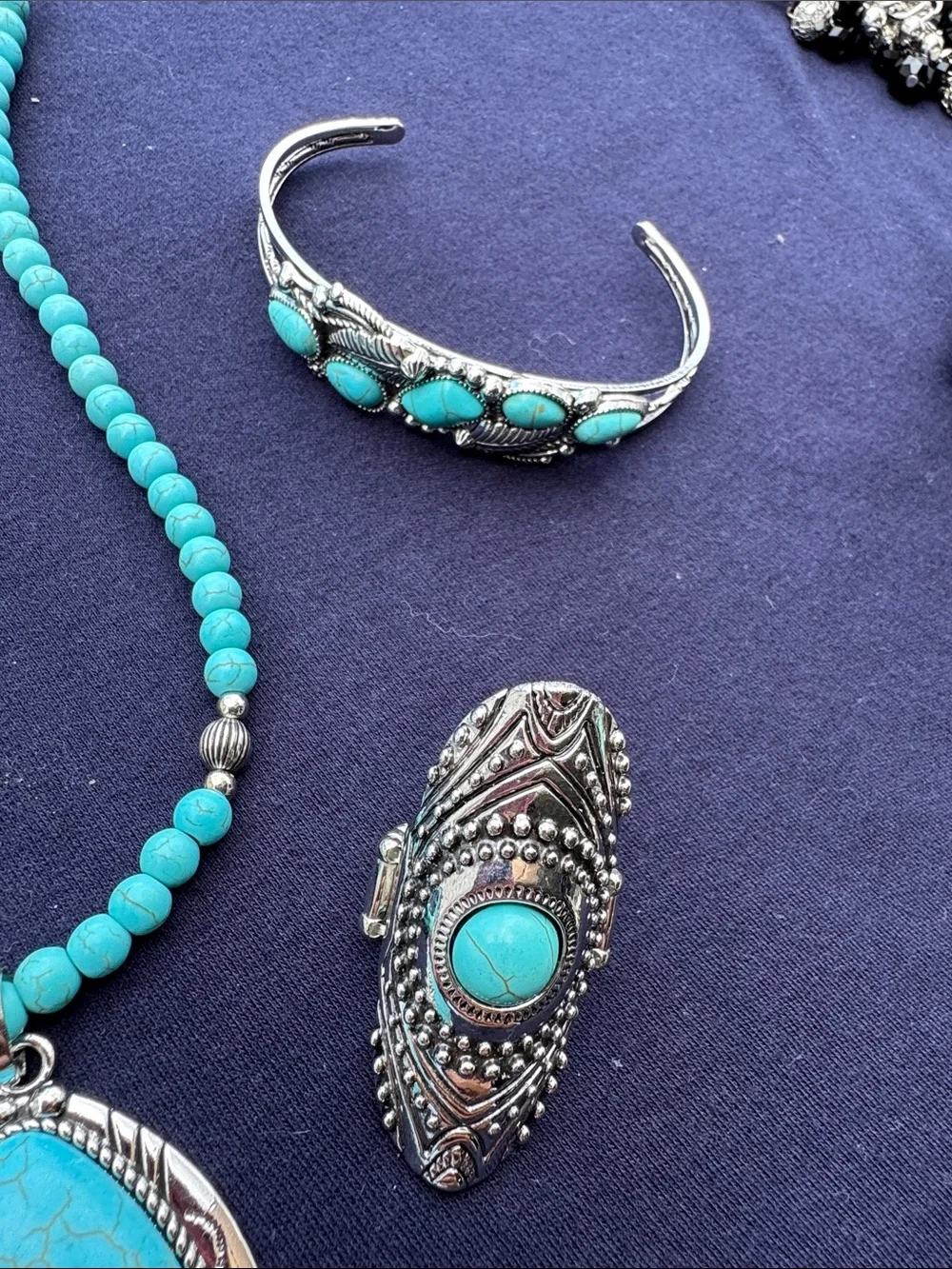 Paparazzi Turquoise Beaded Teardrop Necklace Set with Matching Ring and Cuff